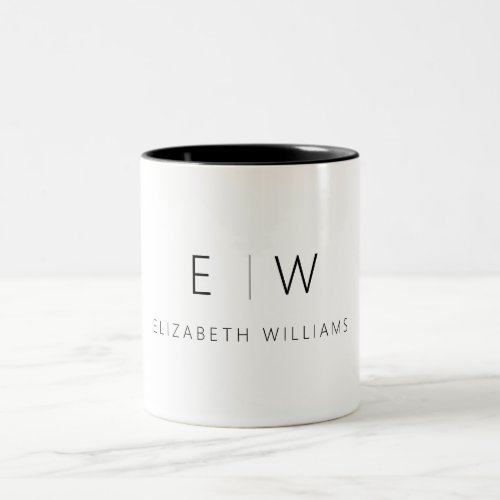 Classic Elegant Modern Minimalist Monogram Name Two_Tone Coffee Mug