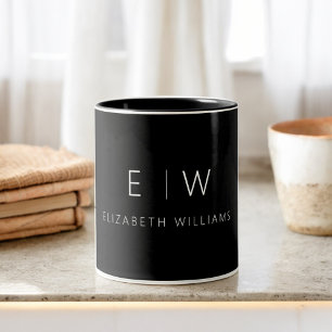 Classic Elegant Modern Minimalist Monogram Name Two-Tone Coffee Mug