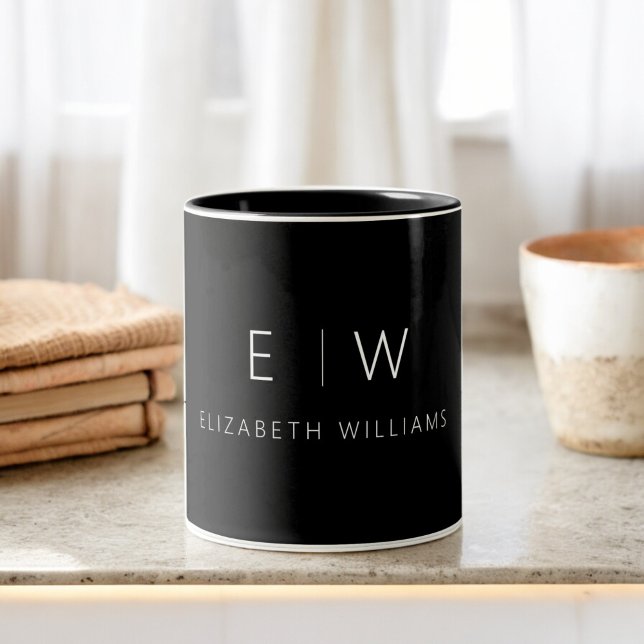 Classic Elegant Modern Minimalist Monogram Name Two-Tone Coffee Mug (Creator Uploaded)