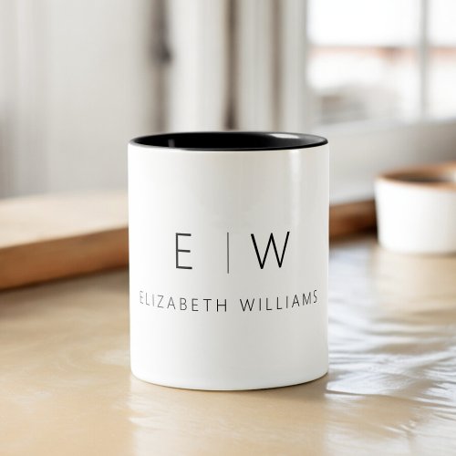 Classic Elegant Modern Minimalist Monogram Name Two_Tone Coffee Mug