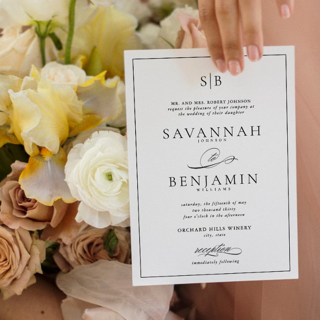 Classic Elegant Modern Monogram Script Wedding Invitation (Creator Uploaded)