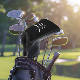 Classic Elegant Monogram and Name Black Golf Head Cover