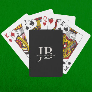 Classic Elegant Monogram and Name Black Poker Cards