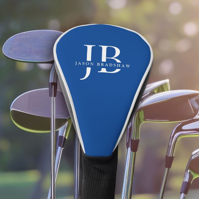 Classic Elegant Monogram and Name Blue Golf Head Cover (Creator Uploaded)