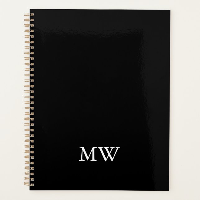 Classic elegant monogram black and white initials planner (Front)