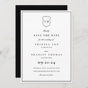 Classic Elegant Monogram Black Crest Save The Date