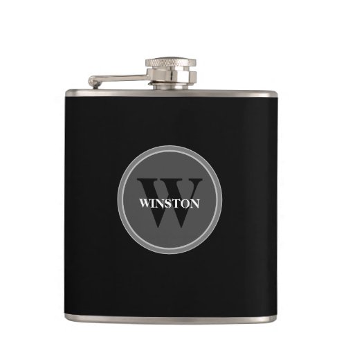 Classic Elegant Monogram Black Custom  Flask