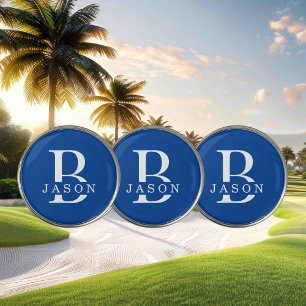 Classic Elegant Monogram Initial and Name Blue Golf Ball Marker