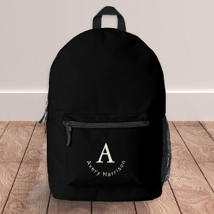 Classic Elegant Monogram Initial Name Black Printed Backpack