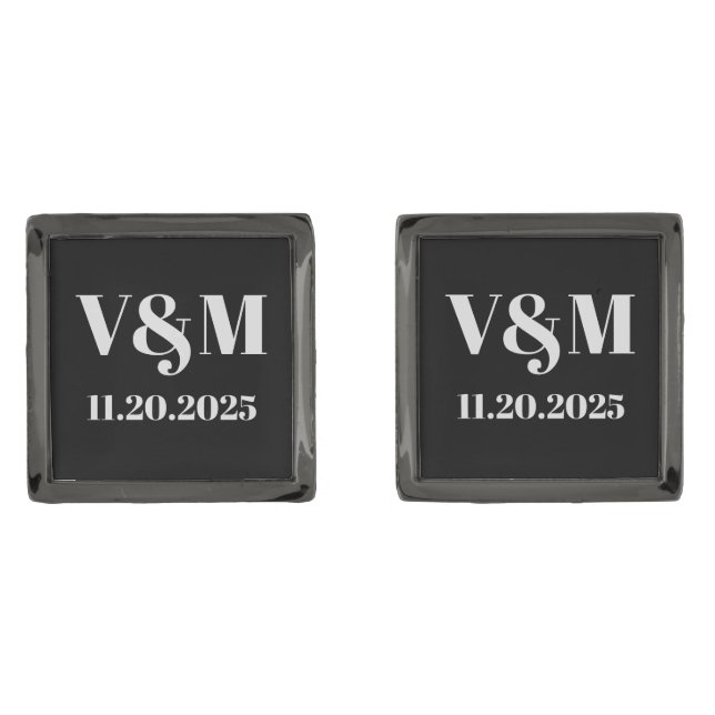 Classic Elegant Monogram Initials Wedding Groom Cufflinks (Front)