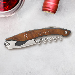 Classic Elegant Monogram Name Wood Grain Waiter's Corkscrew