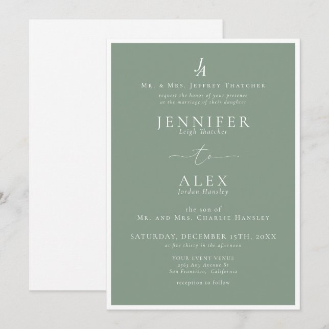 Classic Elegant Monogram Wedding Invitation (Front/Back)