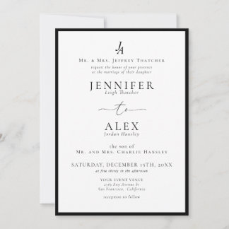 Classic Elegant Monogram Wedding Invitation