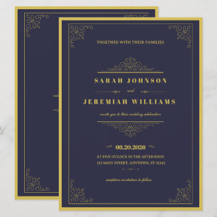 Classic Elegant navy-blue and Gold vintage Wedding
