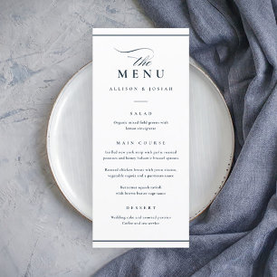 Classic Elegant Navy Blue and White Wedding Menu