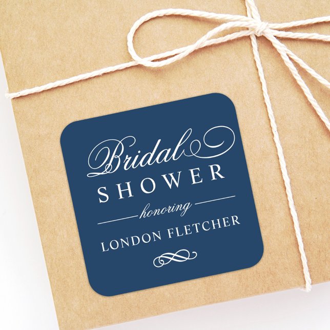 Classic Elegant Navy Blue Bridal Shower Square Sticker (Creator Uploaded)