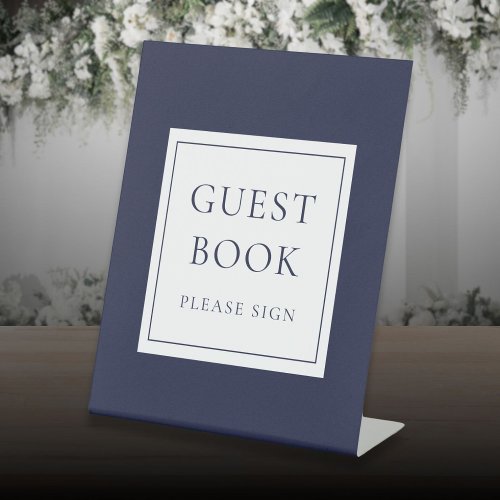Classic Elegant Navy Blue Guest Book Pedestal Sign