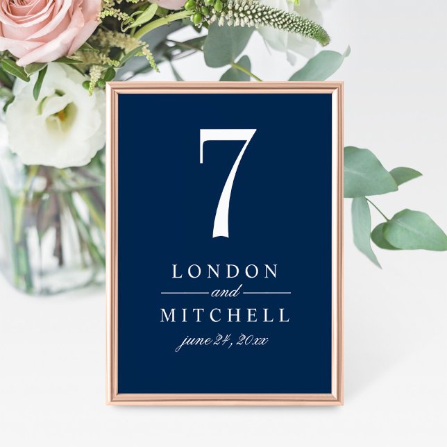 Classic Elegant Navy Blue Table Number Card (Creator Uploaded)
