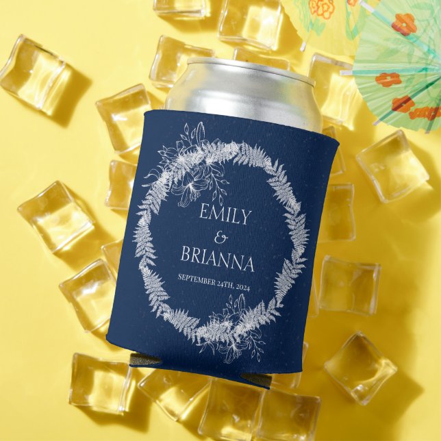 Classic Elegant Navy Blue  wedding Can Cooler (In Situ Summer)