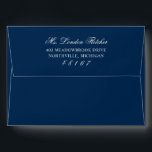 Classic Elegant Navy Blue Wedding Envelope<br><div class="desc">This classic wedding mailing envelope features a deep navy blue background with the return address printed on the back flap in white, with the name displayed in elegant calligraphy and the zip code in a script accent. A bold and sophisticated presentation for your wedding stationery. Personalize with your names and...</div>