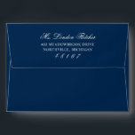 Classic Elegant Navy Blue Wedding Envelope<br><div class="desc">This classic wedding mailing envelope features a deep navy blue background with the return address printed on the back flap in white, with the name displayed in elegant calligraphy and the zip code in a script accent. A bold and sophisticated presentation for your wedding stationery. Personalize with your names and...</div>