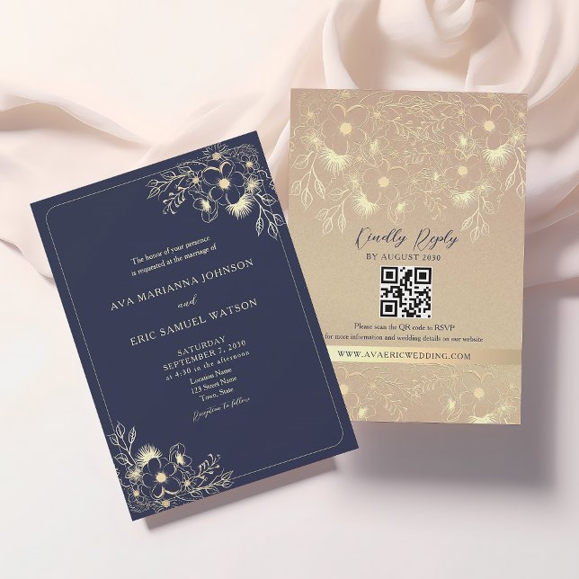Classic Elegant Navy Blue Wedding Invitation (Creator Uploaded)
