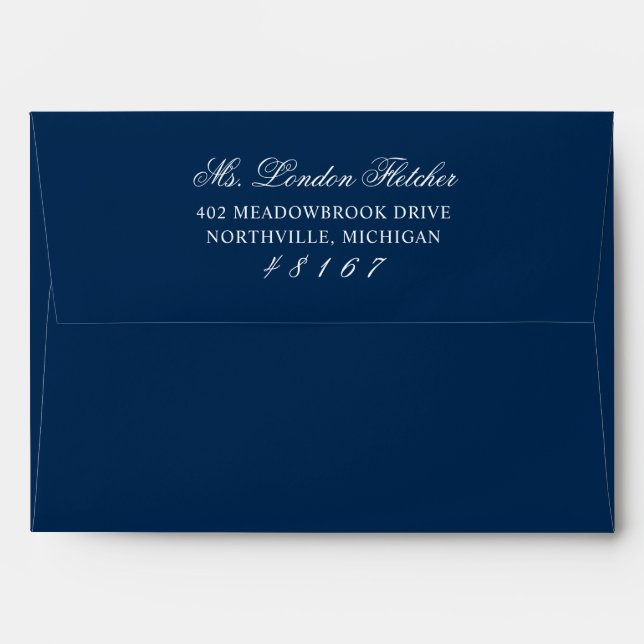 Classic Elegant Navy Blue Wedding Mailing Envelope (Back (Top Flap))