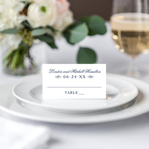 Classic Elegant Navy Blue Wedding Monogram Place Card