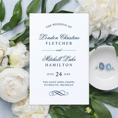 Classic Elegant Navy Blue Wedding Programs