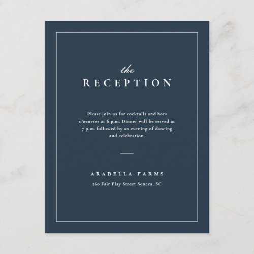 Classic Elegant Navy Blue Wedding Reception Enclosure Card