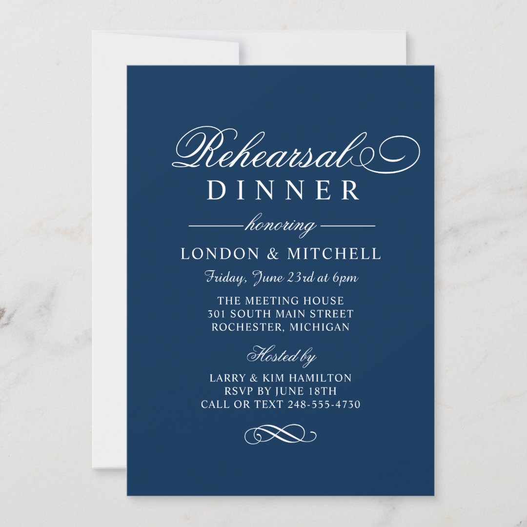 Classic Elegant Navy Blue Wedding Rehearsal Dinner Invitation Zazzle