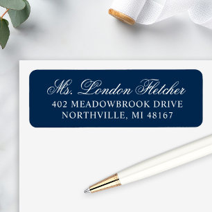 Classic Elegant Navy Blue Wedding Return Address Label