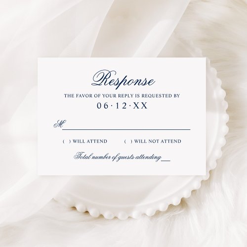 Classic Elegant Navy Blue Wedding RSVP Card