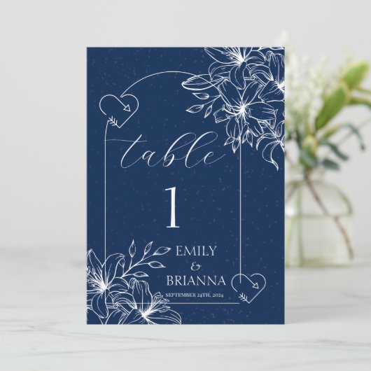 Classic Elegant Navy Blue wedding Table Number (Standing Front)