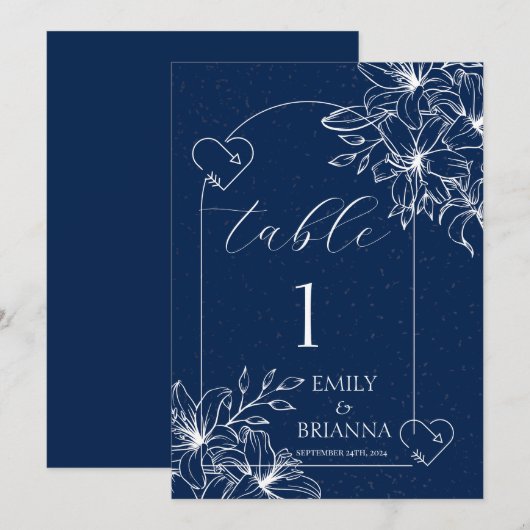 Classic Elegant Navy Blue wedding Table Number (Front/Back)