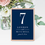 Classic Elegant Navy Blue Wedding Table Number<br><div class="desc">Elegant and stylish navy blue wedding table number card features a beautiful minimalist typography monogram design. The custom text and table number can be fully personalized with the bride and groom's names and wedding date. Note, each table number card must be customized and individually added to the shopping cart (1,...</div>