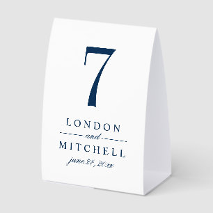 Classic Elegant Navy Blue Wedding Table Number Paper Table Tent