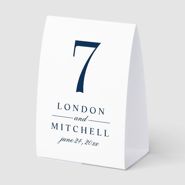Classic Elegant Navy Blue Wedding Table Number Paper Table Tent (Front)