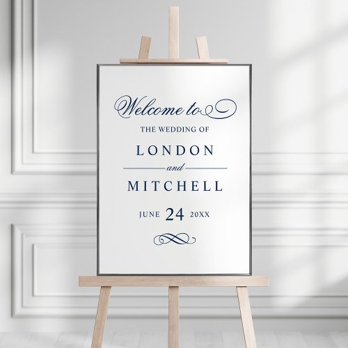 Classic Elegant Navy Blue Wedding Welcome Poster