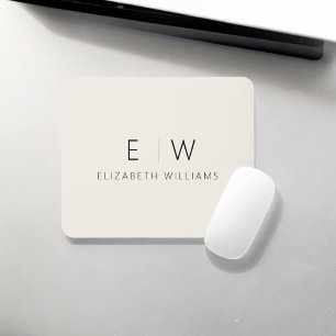 Classic Elegant Neutral Minimalist Monogram Name Mouse Pad