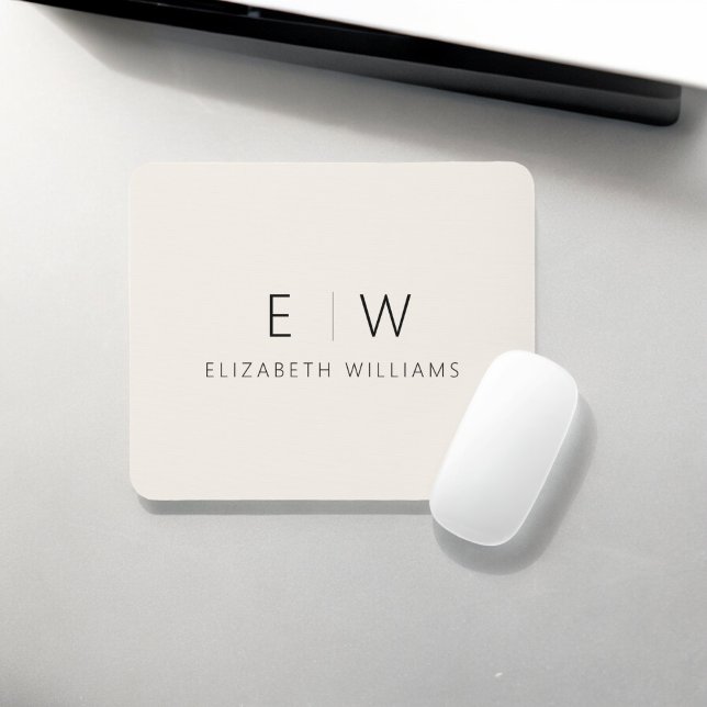 Classic Elegant Neutral Minimalist Monogram Name Mouse Pad (Creator Uploaded)