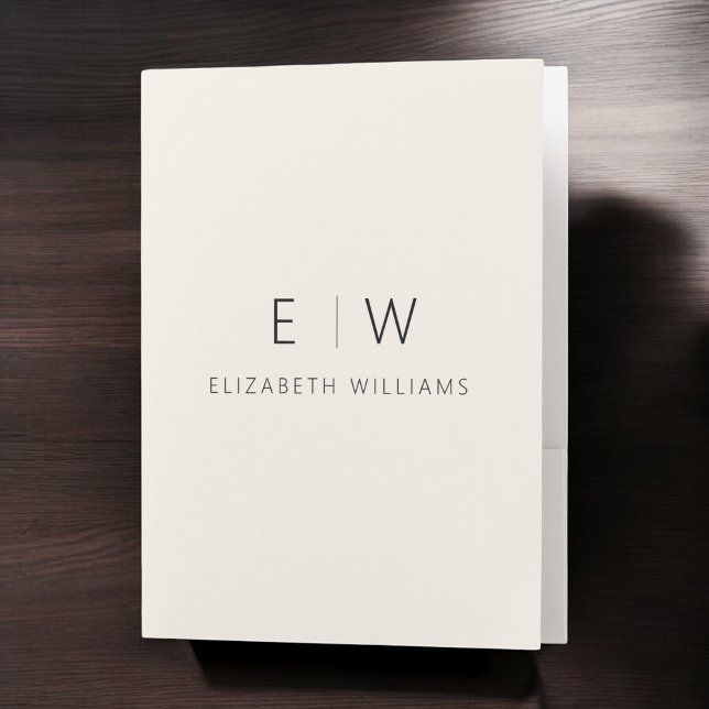 Classic Elegant Neutral Minimalist Monogram Name Pocket Folder (Creator Uploaded)