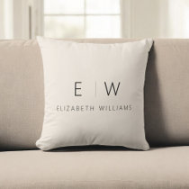 Classic Elegant Neutral Minimalist Monogram Name Throw Pillow