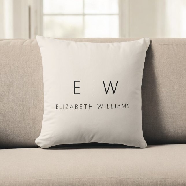Classic Elegant Neutral Minimalist Monogram Name Throw Pillow (Creator Uploaded)