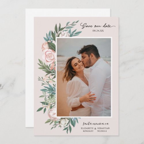 Classic Elegant Painted Floral 2 Photo  Blush Save The Date