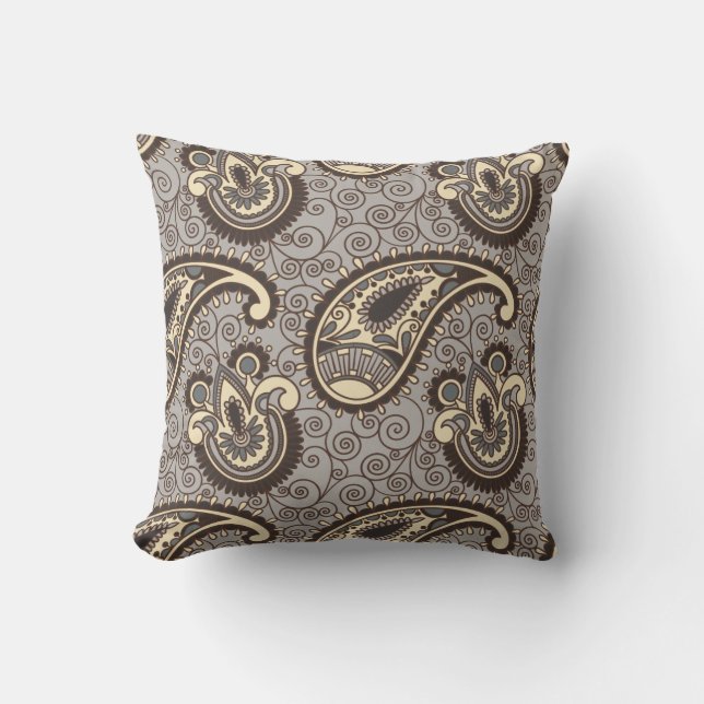 Classic Elegant Paisley | Storm and Cream Throw Pillow (Front)