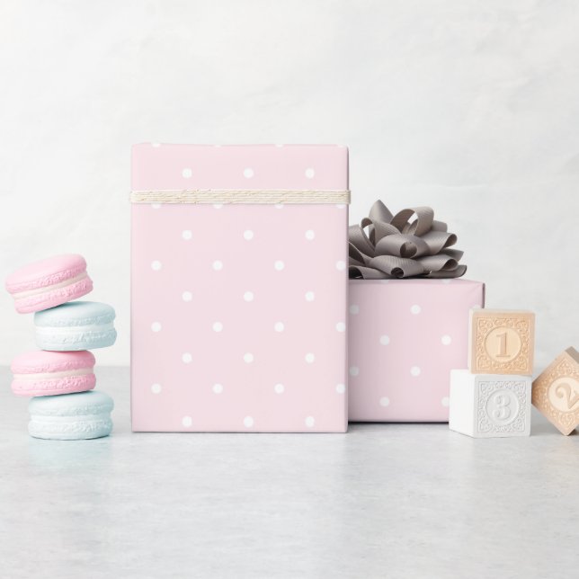 Classic Elegant Pastel Pink and White Polka Dots Wrapping Paper (Baby Shower)