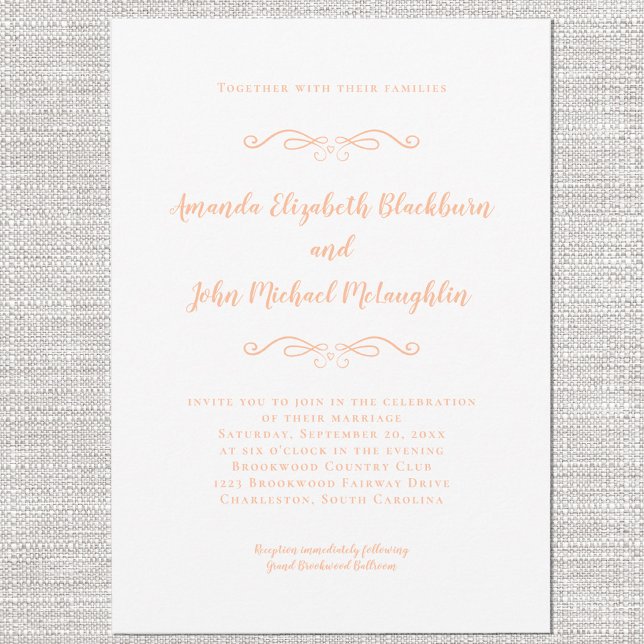 Classic Elegant Peach & White Formal Wedding Chic Invitation (Classic Elegant Peach & White Formal Wedding Chic Invitation)
