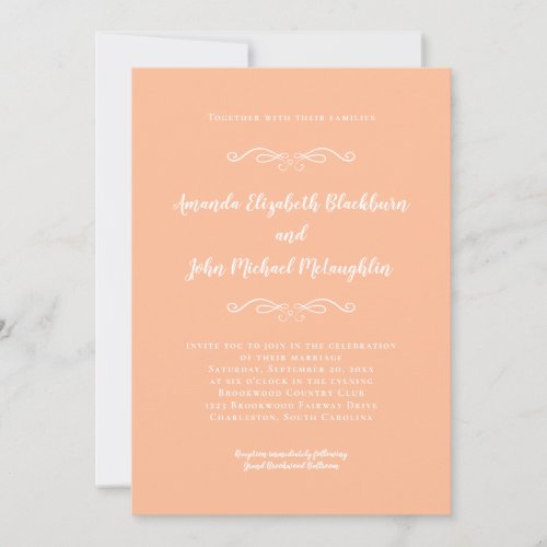 Classic Elegant Peach White Formal Wedding Church Invitation