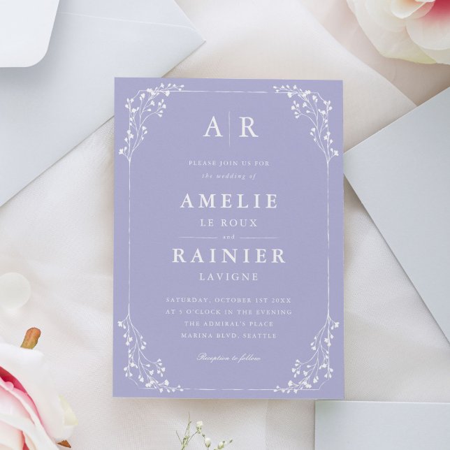 Classic Elegant Periwinkle Romantic Wedding Invitation (Periwinkle Pastel Classic Wedding Invitation)